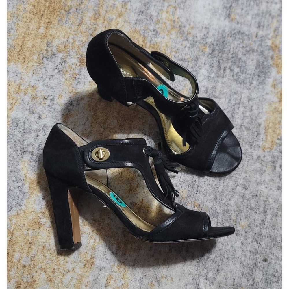 Coach Women's‎ Tristen Black Suede Tassel Peep Toe Heel Pumps Size 8 B - Picture 4 of 9